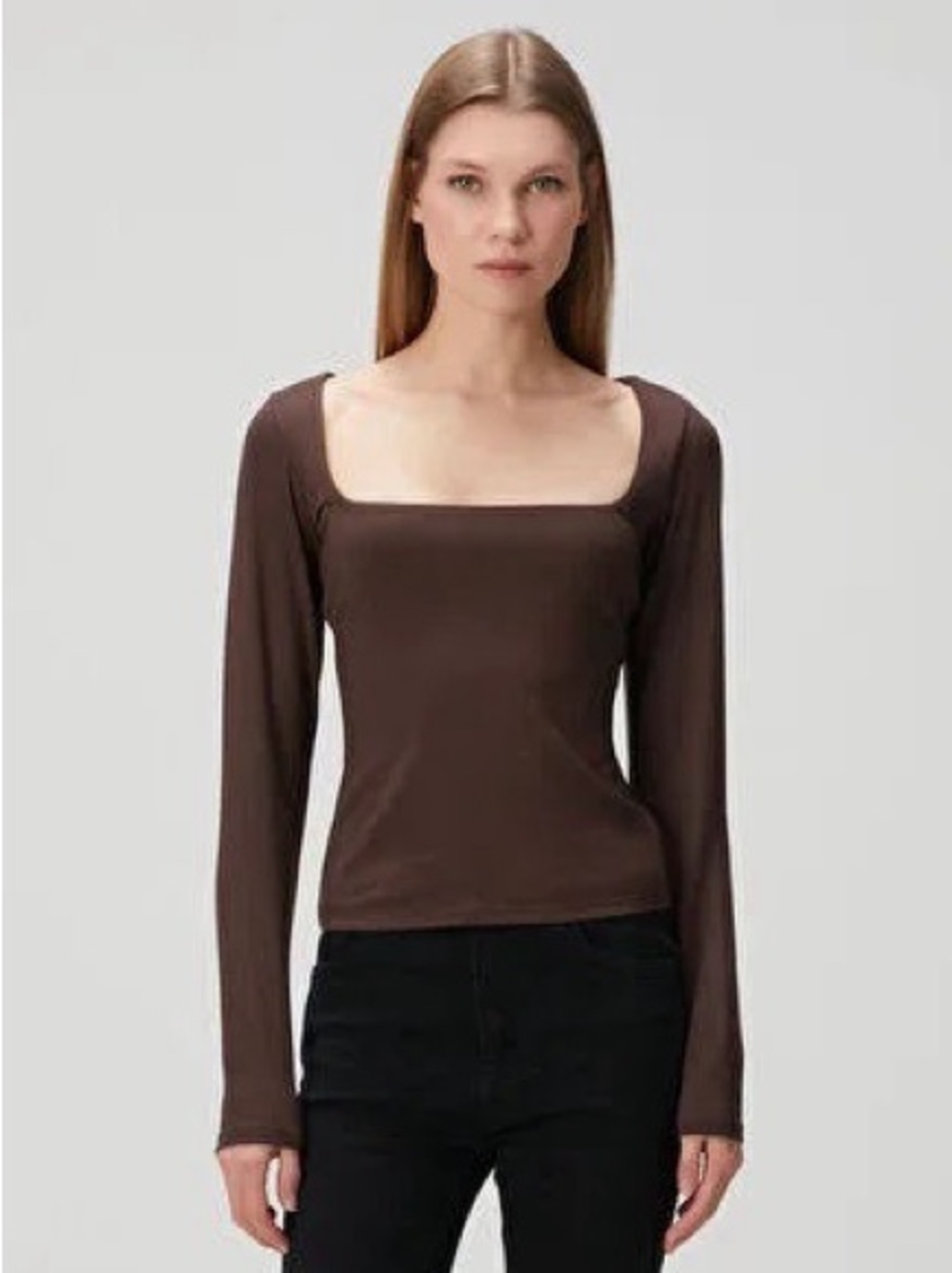 SKIMS Brown Square-Neck Long Sleeve Top